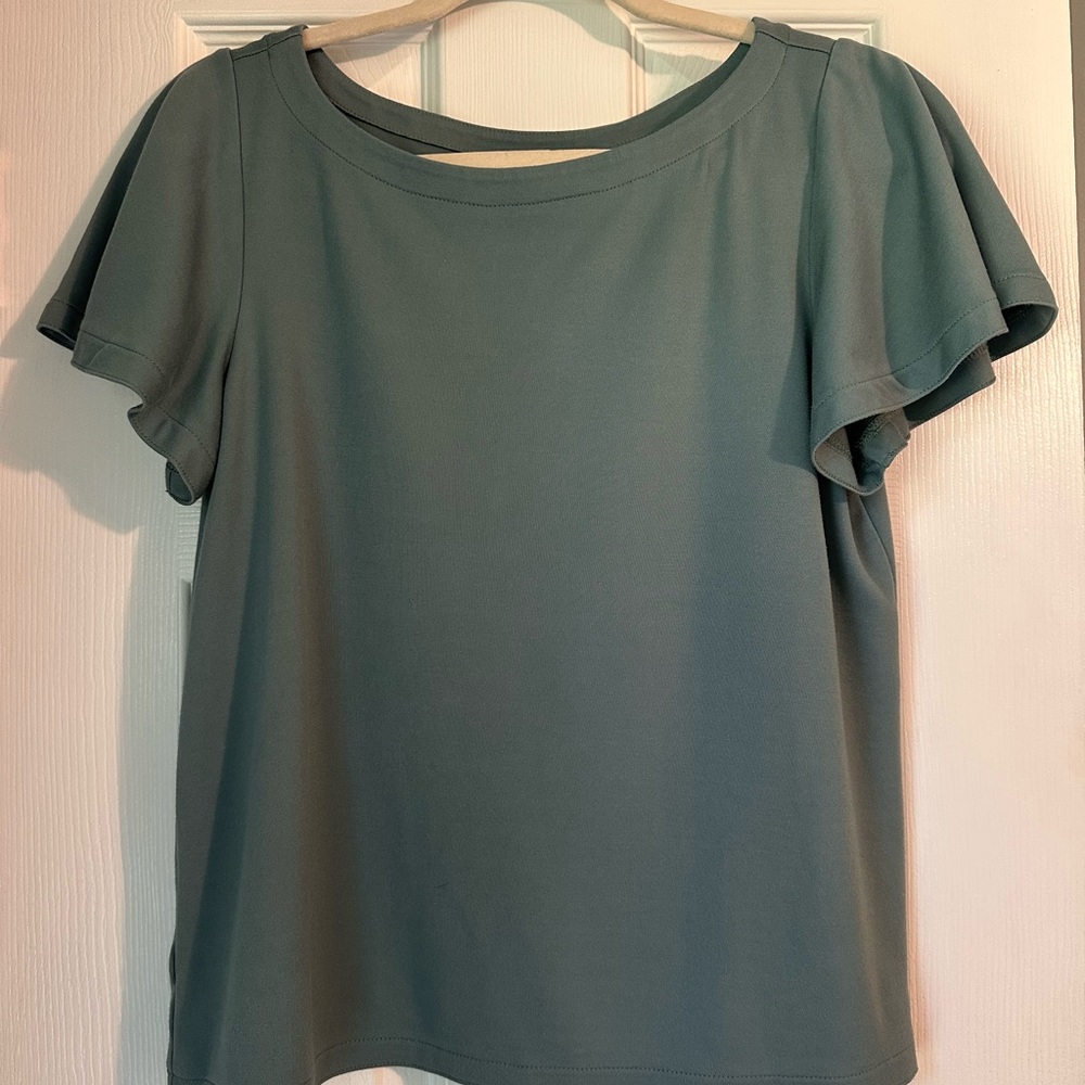 Ann Taylor Sage Green Flutter Sleeve Top